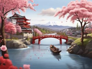 Una barca descendiendo un río en Japón